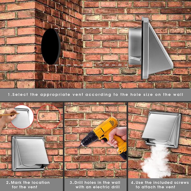 Aswalling 4-Inch External Extractor Wall Vent Outdoor Cushioned Non Return