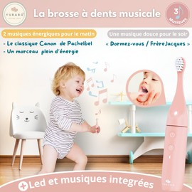 Elektrische Zahnbürste für Kinder, elektrische Zahnbürste Junior, Babyzahnbürste, Kinderzahnbürste, Kindergeschenk, Schallvibration, Musik, skalierbar, Timer, LED, 2 Bürsten