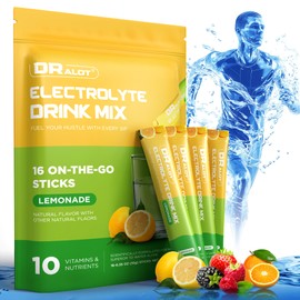 Dralot Sugar Free Electrolytes Powder with Natural Flavors, 3X Rapid Hydration Packets with 10 Electrolyte & Vitamins, Liquid Daily IV, Non-GMO, Gluten-Free, Keto, Vegan, 16 Sticks, Lemon