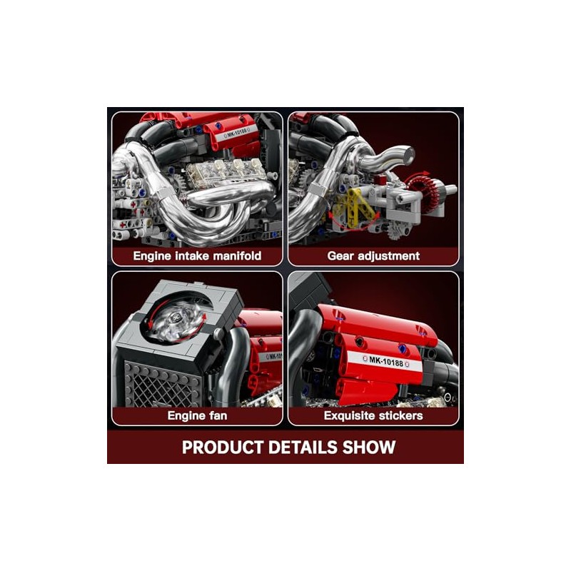 Mould King Formula One Engine Building Blocks, Motor Model Building