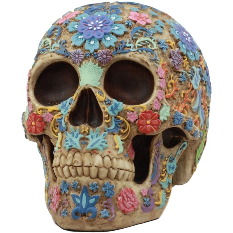 Ebros Totenkopf-Figur Dias De Los Muertos, Blumenschädel, Blumen- und Tierwelt,