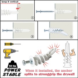 laffeya Picture Hanger Set 40 Pack- 20 Bear Claw Double-Headed Hanging Screws, 20 Self Drilling Plastic Drywall Anchors, Multi Purpose Wall Hanging Bear Claw Screws & Nylon Anchors