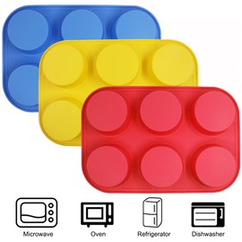 SourceTon 6-Cup Silicone Muffin Mold, 3 packs of Muffin Pan, Non-Stick Baking Pan, Flexible Baking Cups for Muffins, Cupcakes, Mini Pies, Oven