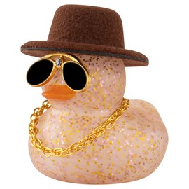 wonuu Car Dashboard Rubber Duck Ornament, Car Decoration Colour Ducks Accessories with Mini Hat Necklace and Sunglasses, G-Brown-Top Hat