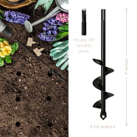 K-Brands Auger Drill Bit for Planting – 1.6 x 9 Inch & 3 x 9 Inch Set - Garden Spiral Hole Drill and Bulb Planter Tool - Bedding Plants, Umbrella Holes - 3/8 Inch Hex Drive Drill