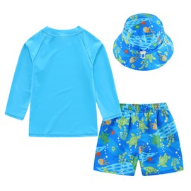 Toddlers and Baby Boys' 3-Piece Rashguard Sets Swimsuits Sets with Hat Surfing Swimwear Sunsuit UPF 50+Green Sea Turtle(4-5T)