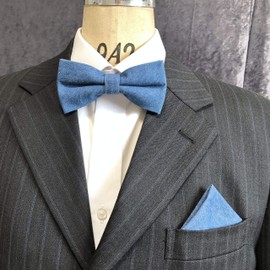 [Bow Tie Specialty Store nanairo] Bow Tie & Pocket Square Set of 2 Ribbon Men's one-touch Formal kazitoxyuaru Denim Jeans after-party party