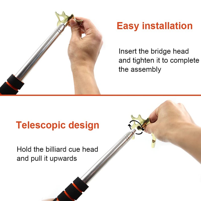 Retractable Billiard Cue Stick, Retractable Billiard Bridge Stick, Removable Metal