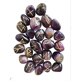 Whitewhale Amethyst Rune Stones Tumbled Engraved Lettering Crystal Set Healing Chakra Reiki