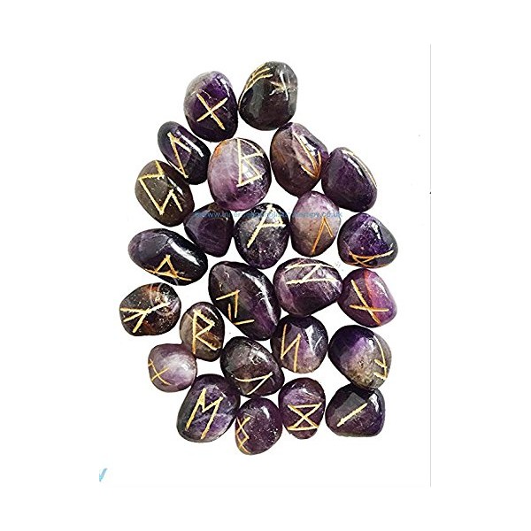 Whitewhale Amethyst Rune Stones Tumbled Engraved Lettering Crystal Set Healing