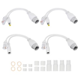 PATIKIL 12V POE Injectors and POE Splitter Kits, 2 Pair Ethernet Passive POE DC Power Adaptor Connector Cable Splitter Waterproof for CCTV Surveillance Camera System, White