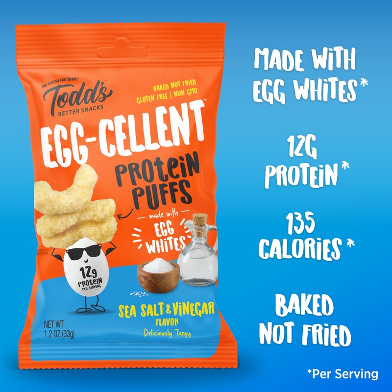 Todd's Better Snacks Egg-Cellent Protein Puffs, Sea Salt & Vinegar,