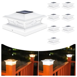 VOLISUN Solar Post Cap Lights,8Pack Outdoor Fence Post Cap Lights,Vinyl Fence Post Solar Lights White/Black Solar Powered Deck Post Lights for Dock Waterproof 2 Color Modes,4x4/6x6 Wooden/Vinyl Posts