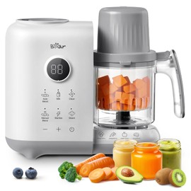 Bear Baby Food Maker with Two Layer Steam Baskets, Multifunction Baby Food Processor Steamer Puree Blender, Baby Food Mill with Bottle Warming Sterili-zing Auto Cleaning Function, BPA-Free, White