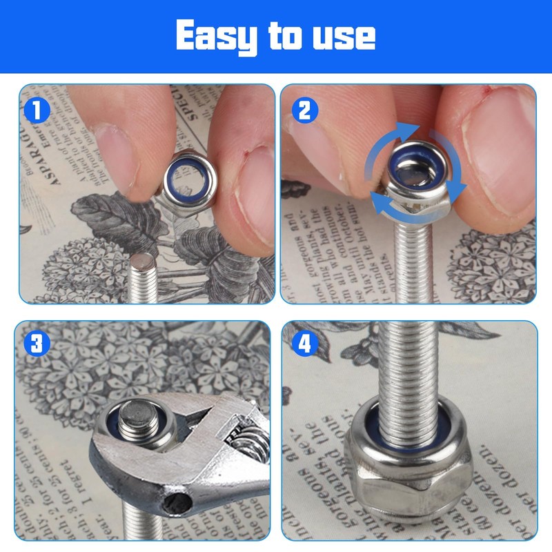 Nuts M6 Stainless Steel Nuts, 34 Pieces Hex Nuts, Self-Locking