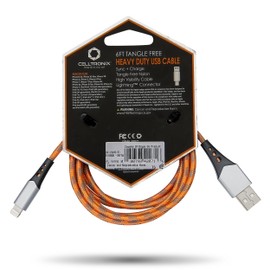 Celltronix - Titanium [Apple MFi Certified] 6FT Fast Charging Tangle Free Heavy Duty USB to Lightning Cable. Includes Sync+Charge & Aluminum Tips for Optimum Connectivity: HI-VIS Orange