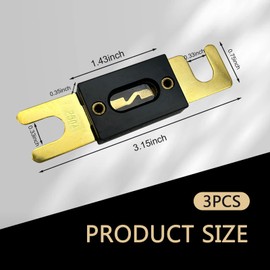 yorpyep 3 PCS 250A Fuse, Fork Bolt ANL Fuse for Car Audio and Video Systems, Gold Plated Fuses Set, for Most Cars Trucks (Multicolored)
