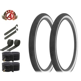ALTA TIRES 26 x 2.125 Black/White HF-120A W/TUBES, RIMSTRIPS, & TIRE LEVERS