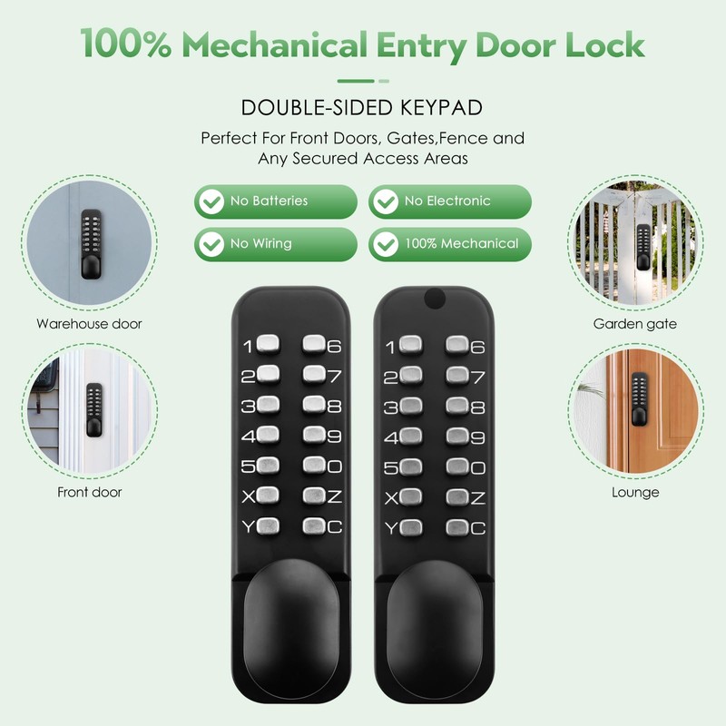 ANNFUZ Pure Mechanical Keyless Entry Keypad Door Knob Lock,Double-Sided Combination&Handle