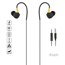 doupi Sport In-Ear Headset with Microphone Control, Earphones with Memory Wire Design Headphones Earpods Earpads, black/yellow