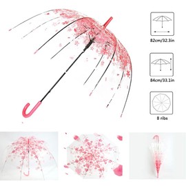 Generic Cherry Blossoms Umbrella Cute Clear Bubble Umbrella Transparent Dome Semi-Automatic Sunny Umbrella for Kids Girls Boys Women Romantic Windproof Wedding Decoration Umbrella (Pink), large