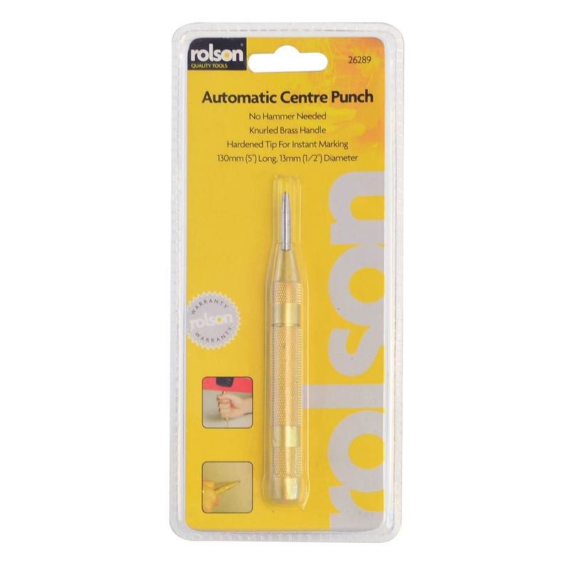 Rolson 26289 Automatic Centre Punch, Yellow/Silver