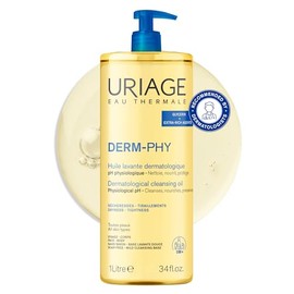 Uriage Derm-Phy Shower Oil 1L - Face & Body Wash - Dry & Sensitive Skin - Cleanses, Nourishes, Prevents Dryness - 25% Glycerin & Extra-Rich Agents - Physiological pH - Soap-Free