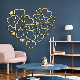 werdecade Spring Wall Stickers Acrylic Heart Mirror Removable Mirror Wall Decoration Wall Decals Murals for Eater Valentine's Day Home Living Room Bedroom Decor 24Pcs (Gold)