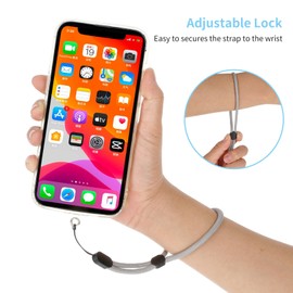 Cobee Cell Phone Lanyard, 2pcs Neck Lanyard + 2pcs Wrist Lanyard Strap + 6pcs Phone Tether Tabs, Nylon Crossbody Lanyard Wristlet Straps PVC Tether Pads for Safety Drop Protection(Dark and Light Gray)