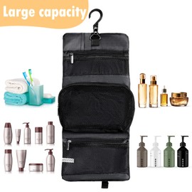 Cozary Hanging Toiletry Bag - Hanging Toiletry Bag - Durable Oxford Fabric - Hook - Compact Cosmetic Bag - Ideal for Business Trip, Holiday, Camping, Fitness - Black, black, Toiletry bag
