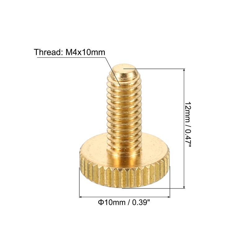 PATIKIL M4x10mm Knurled Thumb Screws, 5 Pack Flat Tip Brass