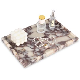 Marble Bathroom Vanity Tray, Natural Genuine Marble Home Kitchen Bathroom Table Tray, Stone Decorative Countertop Serving Trays for Coffee Perfume Jewelry Makeup (Calacatta Viola)