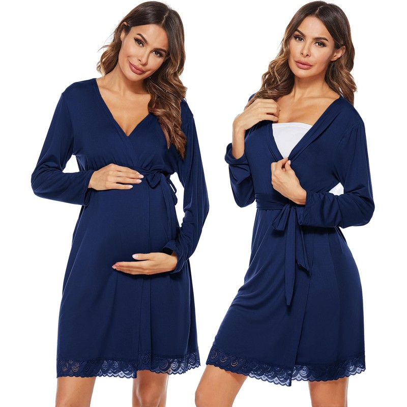 SWOMOG Women's Maternity Nursing Robe Pregnancy Hospital Breastfeeding Bathrobes 3