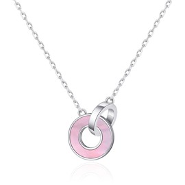 Philip Jones Pink Mother of Pearl Gemstone Circle Link Necklace