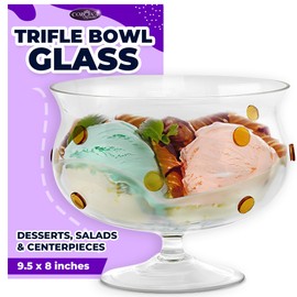 GAC Classy Glass Trifle Bowl with Gold Dots – Large Trifle Bowl with Pedestal for Serving Salad, Fruit & Layered Dessert Display - Kitchen Counter Decor, Elegant Party Display - 8 Inches