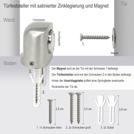 com-four® 2 x Door Stops with Satin Zinc Alloy, Floor Door Stopper with Magnet, 4.5 x 3 x 3.7 cm (Satin Zinc, Pack of 02)