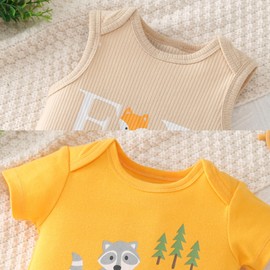 YOURDIARY Baby Boys Cotton Rompers Newborn Cute Letter Animal Baby Boy Summer Romper Clothes Infant Layette Set 9-12 Month