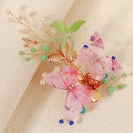 Vintage Flower Hair Clips, Decorative Crystal Hair Clips French Pearl Barrettes, Wedding Hair Pins Rhinestones Hair Accessories for Women Girls Bride Bridesmaid (Red&Green)