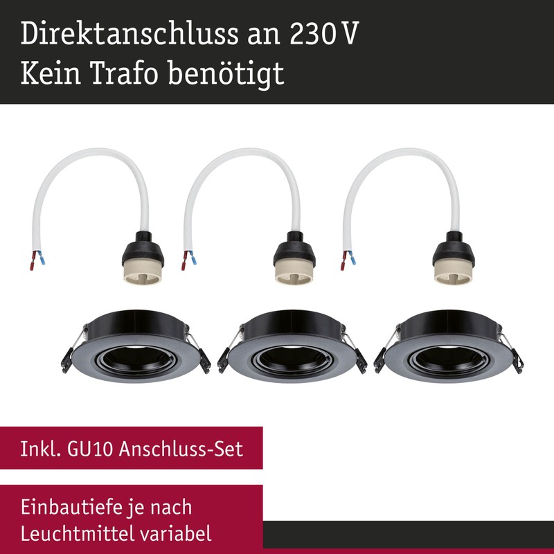 Paulmann 92111 Recessed Light Set of 3 Swivelling Round 90