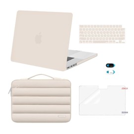 MOSISO Compatible with MacBook Pro 16 inch Case 2025-2021 M4 M3 M2 M1 A3403 A3186 A2991 A2780 A2485, Plastic Hard Shell&Puffy Sleeve Bag&Keyboard Cover&Webcam Cover&Screen Protector, Sand