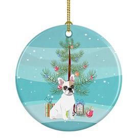 Caroline's Treasures French Bulldog White #1 Christmas Ceramic Ornament Christmas Tree Hanging Decorations for Home Christmas Holiday, Party, Gift, 3 in, Multicolor