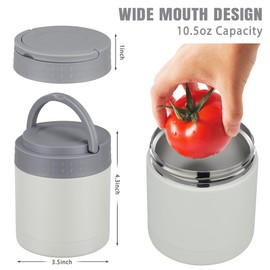 HWONMTE 10.5oz Soup Thermo for Hot Food Kids Adults Insulated Food Jar with Handle Width Mouth Leak Proof Food Containers Stainless Steel Lunch Box for Office School Travel Outdoors