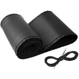 FMS Car Sew on Steering Wheel Cover Leather Stitch on 16 1/2 17 3/4 18 1/2 19 inch XL Size Fits RV, Big Rig Trucker, 18 Wheeler and Classic Cars, DIY Sewing with Needle Thread (Black, 42cm /16.5 inch)