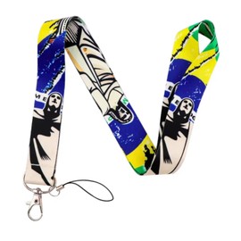 Pinstant Brazil Brasil Rio de Janeiro Jesus Christ the Redeemer Statue Cristo Redentor Christian Brazilian National Flag Colors Blue Yellow Green 17.7" Neck Lanyard Keychain Holder ID Badge Strap