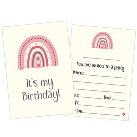 20 x Pink Rainbow Birthday Party Invitations (Invitations Only)