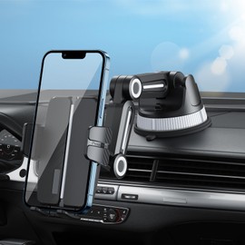 Suction Cup Car Phone Mount Dash Mounted Holders Windshield Phone Mount with 360° Rotation Stable Phone Holders for Your Car with Military-Grade Suction Hands-Free Car Mount for Truck Drivers, Black
