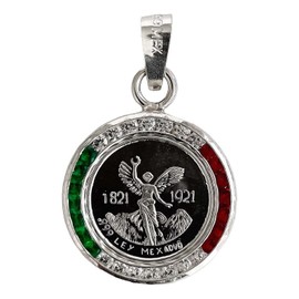 Dije Medalla Centenario México Zirconias Plata Pura Ley 999