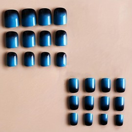 Short Square Fake Nail Glossy False Nails with Designs Gradient Glossy Press on Nails Acrylic Nails Glue on Nails Full Cover Stick on Nails for Women and Girls 24 Pcs…