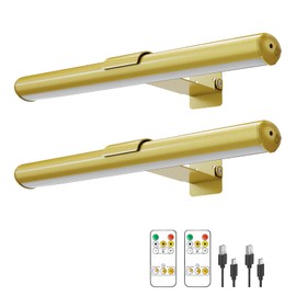 Swatia Wireless Picture Light, Rechargeable Battery Painting Light for Displaying Artwork, Display Light 300 Lumens, Adjustable Brightness LED Light Art Metal Dartboard (2 Pack Gold)