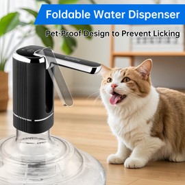 5 Gallon Water Pump Dispenser – Rechargeable & Foldable Electric Water Jug Pump, USB Charging Water Bottle Pump with 2 Silicone Hoses & 304 Stainless Steel Weight, for Camping/Home/Office